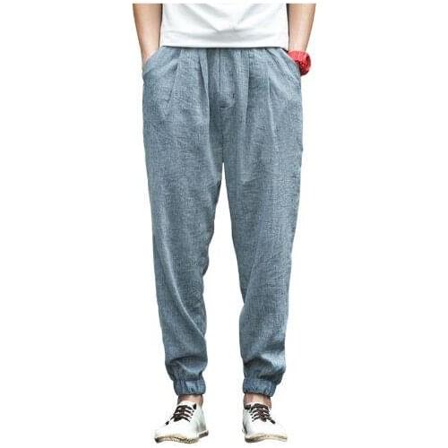 Summer Harlan Linen Pants For men Full Length solid Lightweight Linen Cotton Men Loose Pants Linen Trousers Asian size 4XL