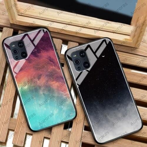 Auroras For OPPO Find X3 Lite Case Tempered Glass Full Cover Starry Sky Design Feather Funda For Find X3 Pro Find X3 NEO Cover