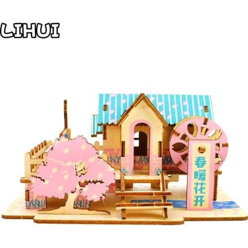 DIY 3D Wooden Puzzle Toys for Kids Wooden Jigsaw Toys Assembly House Building Model Kit Educational Wood Toy Gifts for Children
