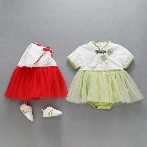 Newborn Baby Girl Clothing baby Outfit Summer Short Sleeve Chinese Style Cotton Retro Romper Dress Party Lovely Jumpsuit 0-18M
