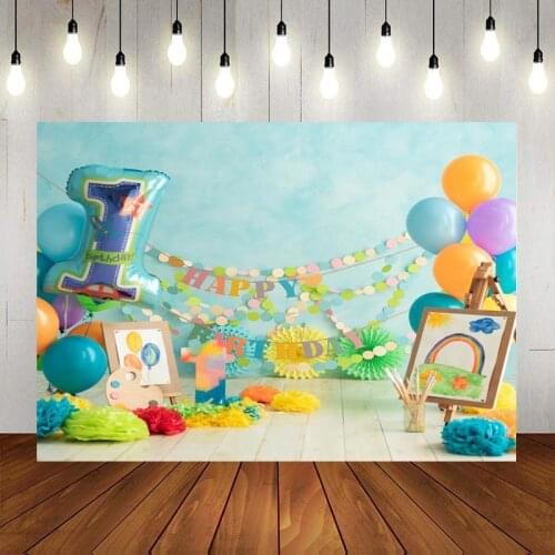 Balloon Drawing Board Colorful Flag One-Year-Old Baby Birthday Background Party Scene Decoration Studio Photography Photo Cloth