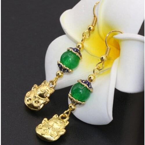 Hot Selling Long Drop Earrings Gold-color Elegant Dangle Earrings for Women Charms Gifts Green Stone New Fashion Jewelry B2626