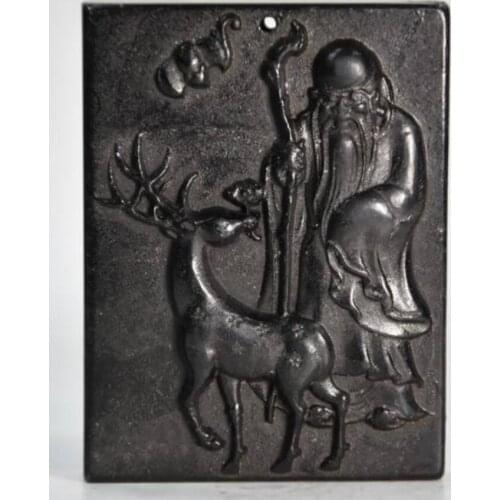 Hongshan culture archaize black iron meteorite sculpture longevity Buddha pendant statue