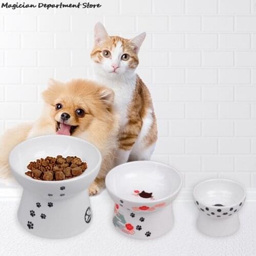 Ceramic Dog Food Bowl For Dogs Cat Feeder Bucket Pet Food Container Easy To Clean Protect The Cervical Spine Pet Shop Gift Kitty