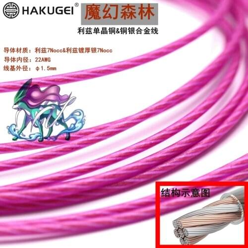Litz single crystal copper copper silver twisted DIY fever upgrade wire base purple (OD: 1.5mm / 22AWG)