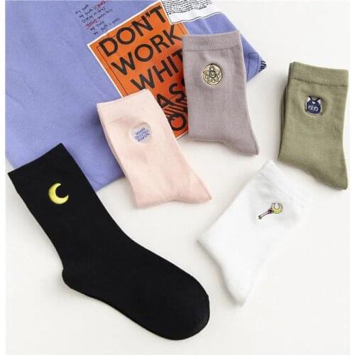 Cute cartoon girl stockings embroidered moon Luna cat socks anime socks cosplay