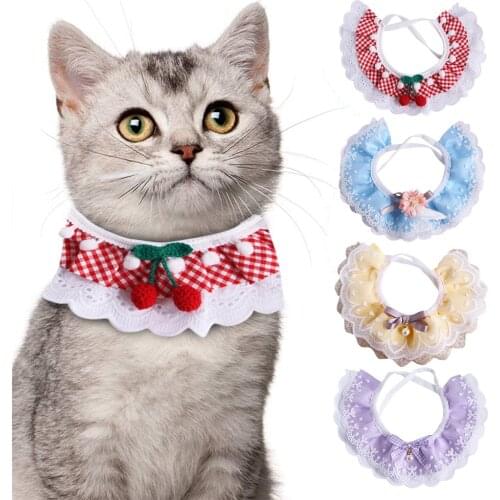 Cute Princess Cat Collar Pet Necklace Pet Cute Neck Decoration Cat Kitty Cats Accessaries Pet Lace Bib Saliva Towel Lattice D30