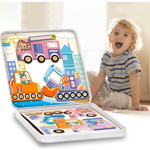 Cartoon Magnetic Puzzle Toys Cards Set Scene Jigsaw Set for Girls Boys Preschoolers Early Education Halloween Gift Play House