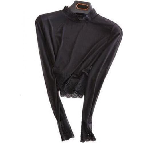 New Lace Tank Top Short Sexy Ultra-thin and transparent Tube Top Bottoming Shirt Slim long-sleeved inside with mesh tube Top