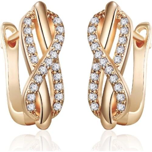 New Fashion Geometric Cubic Zirconia Stud Earrings Infinity 8 Shape Gold CZ Earrings for Women Korean Jewelry Charm Gifts