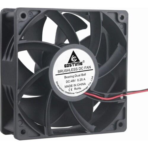 5 Pcs Gdstime 12cm 2Pin DC 48V 12038B 120mm x 38mm Dual Ball Machine Exhaust Axial Ventilation Cooler Cooling Fan 120*120*38mm