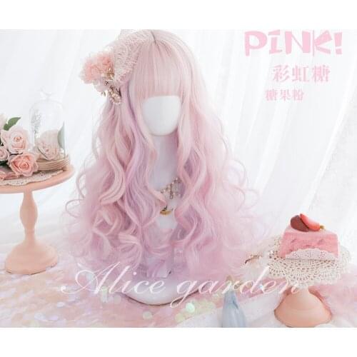 High Quality Harajuku cute girl lolita with long curly hair "Rainbow candy" Japanese cute wig girl