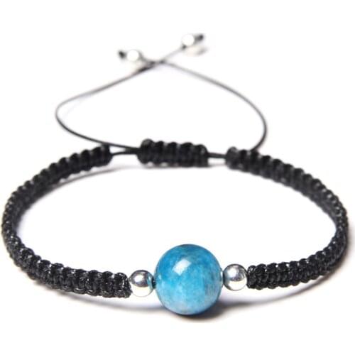 Handmade Women Braided Bracelet 10mm Blue Apatite Stone Beads Bracelet Natural Stone Charm Bracelet for Women Men Energy Jewelry