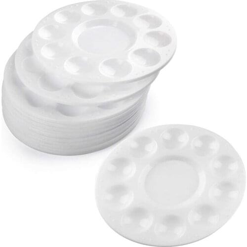 PPYY-12PCS Paint Tray Palettes Round Plastic Pallets for Acrylic Oil Watercolor Craft Professional DIY Art Painting