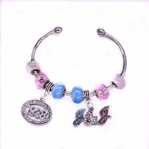 Drop Ship Greek Sorority Label Light Pink Blue Crystal 1908 Jack and Jill Cuff Bangles JJ Bracelets