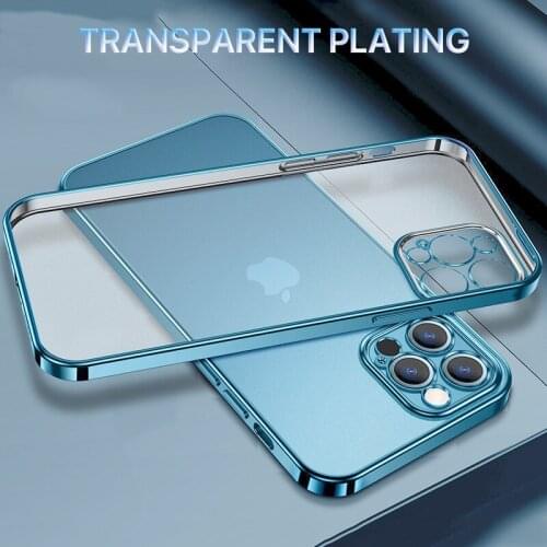 Luxury Plating Square Frame Clear Case For iPhone 11 12 Pro MAX XS X XR 7 8 Plus Transparent Shell Ultra Slim Soft Silicon Cover