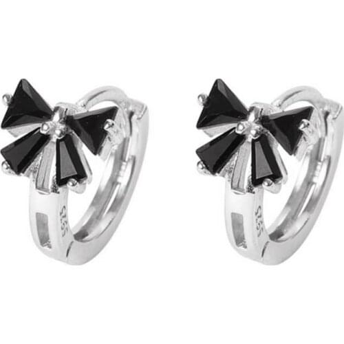 Black Awn New Classic 925 Sterling Silver Bow Black Trendy Spinel Engagement Hoop Earrings for Women Fine Jewelry Bijoux I172