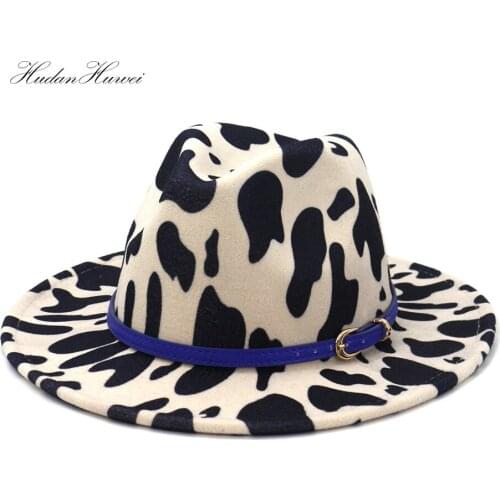 British Classic Women Men Elegant Cow Print Fedora Hat Fall Winter Cotton Jazz Panama Wholesale Fall Winter Hat