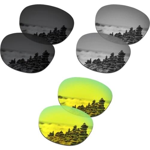 SmartVLT 3 Pairs Polarized Sunglasses Replacement Lenses for Oakley Garage Rock Stealth Black and Silver Titanium and 24K Gold