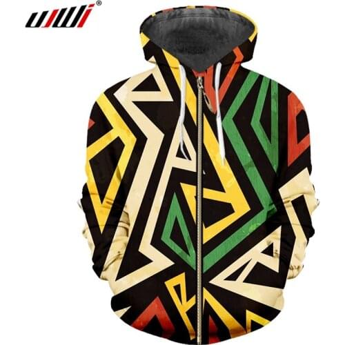 UJWI 3D Zipper Hoodie Geometric Zipper Pullover Print Colorful Stitching Pattern Hoodie Hip Hop Fashion Clothing Wholesales 5XL