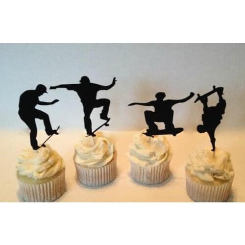 Skateboarding boy Birthday wedding Valentines Day cupcake toppers engagement Bachelorette bridal shower food toothpicks