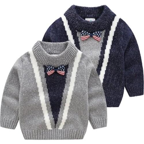 2021 Spring Autumn Winter 3 4 6 8 10 11 12 Years England Style Knitted Bow Gently Handsome Pullover Sweaters For Baby Kids Boys