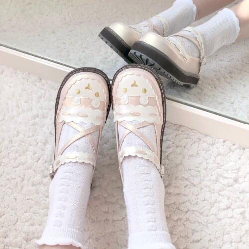 Cute Lolita Shoes Sweet Buckle Cross Strap Mary Jane Shoes Woman Lace Women Ladies Jk Uniform Big Size Cosplay Kawaii Girls Shoe