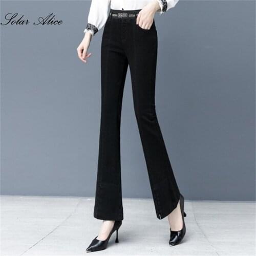 Free Shipping 2021 Womens Autumn And Winter New Micro Flared Jeans High Waist Temperament Loose Split Stretch Casual Pants
