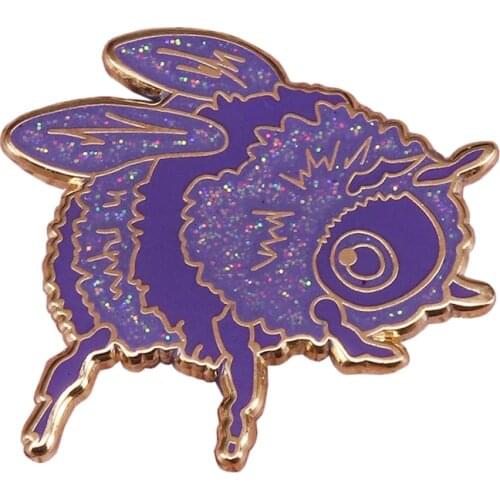 Purple bee hard enamel pin fantasy glitter brooch cute honeybee badge kids gift coat backpack accessory