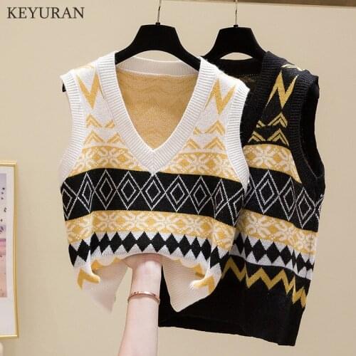 Vest Sweater Outerwear 2021 New Style Ladies Korean Style V-Neck Sleeveless Jacquard Sweater Jacket Fashionable Waistcoat Tops