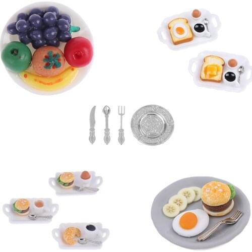 1:12 Miniature Food Hamburger Fresh Fruit Platter Grape Pear Orange Peach White Dish Dollhouse Kitchen Accessories