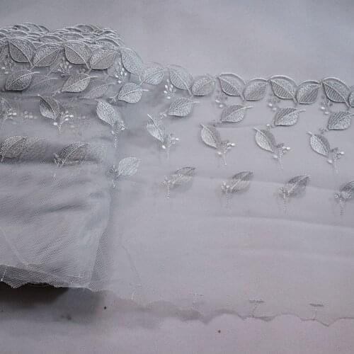 1 Meter 23 CM Width Silver Gray Leaves Embroidered Lace Trim Mesh Lingerie Underwear Bra Dolls Dress Sewing Fabric Handmade DIY