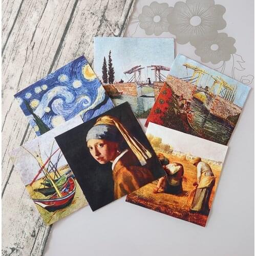 Fabric Warp 6pcs Van Gogh Sky Fabric For Handmade Designs Paintting Stylescrapbooking Quilting Hand Dyed D30 Canvas 18cm*18cm