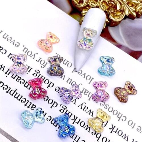 20pcs Nail Art Iridescent Candy Color Bears Acrylic Designs For Nail Tips Decorations