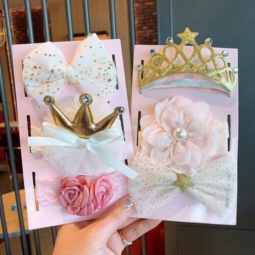 3Pcs/set Baby Girl Crown Headband Princess Lace Flower Baby Hair Accessories Newborn Headband Photography Baby Bows Headband Lot