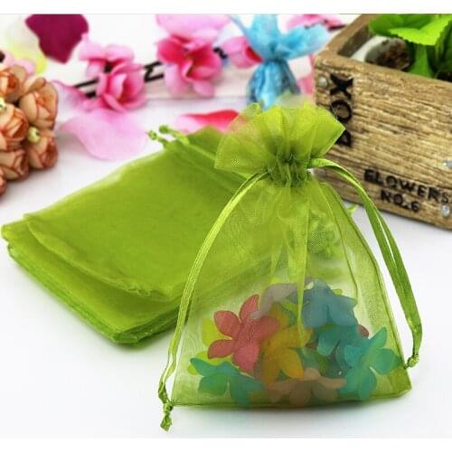500pcs/lot Olive Green Organza Bag 5x7cm Mini Coin Jewelry Packaging Bag Wedding Christmas Drawstring Gift Bag Organza Pouches