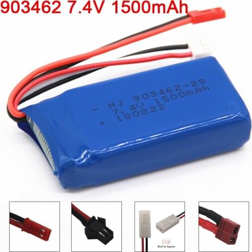7.4V 1500mAh Lipo Battery For WLtoys 144001 12428 12423 Car FT009 FX067C RC Boat Speedboat Battery 7.4 V 903462 SM/T/JST Plug