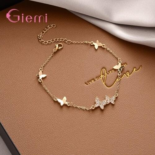925 Sterling Silver Fashion Friendship Butterfly Chain Bracelet For Women Girls CZ Crystal Designer Jewelry Wholesale