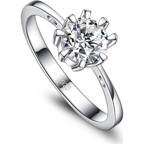 925 Jewelry Classic Engagement Ring 8 Claws Design AAA White Cubic Zircon Female Women Wedding Band CZ Rings