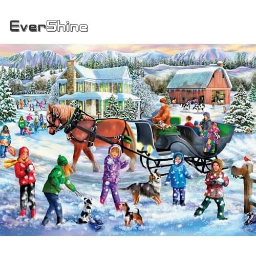 EverShine Full Drill Square Diamond Painting Christmas Diamond Embroidery Winter Cross Stitch Kits Landscape Children Room Decor