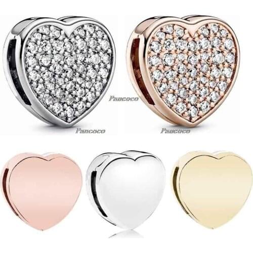 925 Sterling Silver Charm Reflexions Pave Rose Heart With Crystal Clip Stopper Beads Fit Women Pandora Bracelet Diy Jewelry