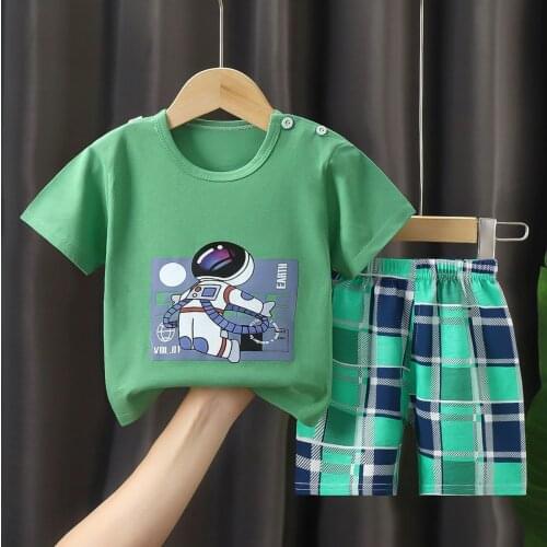 Kids Summer Clothes 2021 Thin Suit Baby Fashion Short Sleeve T+ Shorts Children Round Collars Set Cotton Childrens Wear