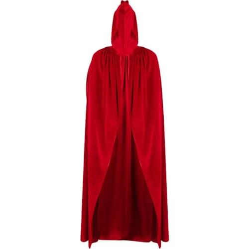 Halloween Witch Velvet Cloak Adult Hooded Cape Wedding Costume Robe Party Red Y5JD