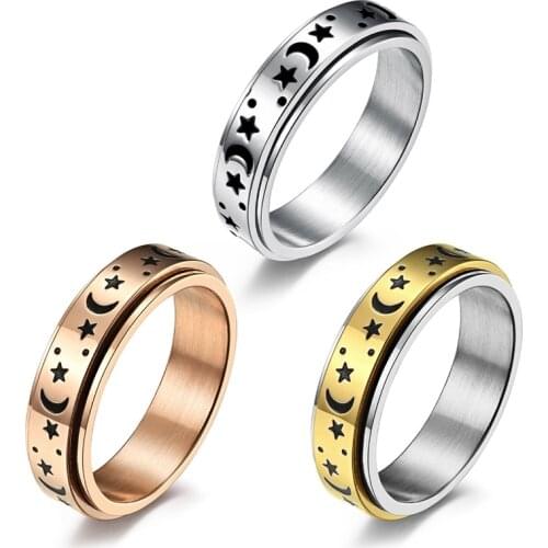 Stainless Steel Fidget Spinner Rings Moon Star Sun Fine Tuning Rotating Ring Boho Jewelry Gift Lucky Worry Ring For Anxiety