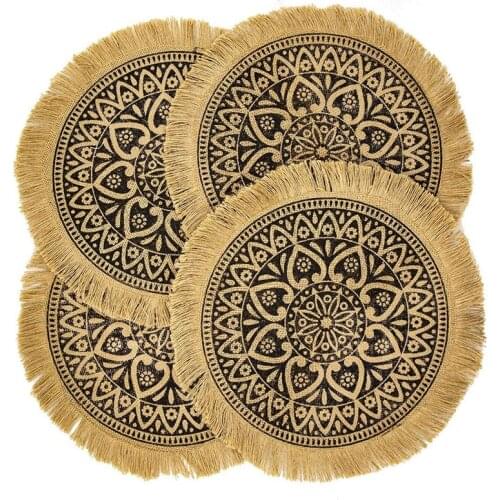 Boho Round Placemats,Brown Dining Modern Dinner Braided Table,Fall Circle Runner Kitchen Plate Mats Runners with Fringe