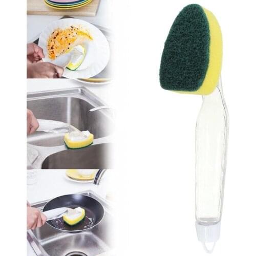 Kitchen Cleaning Brush 2 In 1 Long Handle Cleaing Brush with Removable Brush Sponge Dispenser Dishwashing Brush Kitchen Tools
