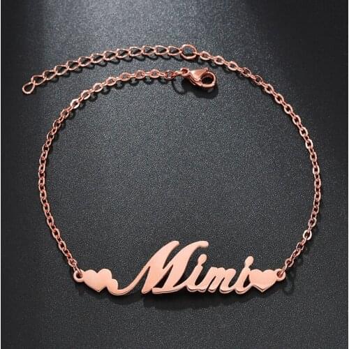 Love Heart Personalized Customized Name Bracelet Rose Gold Letter Alphabet Charm Piercing Bracelet Women Jewelry Name Pulseiras