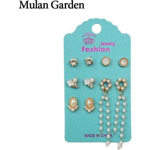 M&G Fashion Stud Earrings Set Rhinestone Tassel Drop Elegant Pearl Jewelry Round Pearl Earring Fashion Jewelry Women Accessories