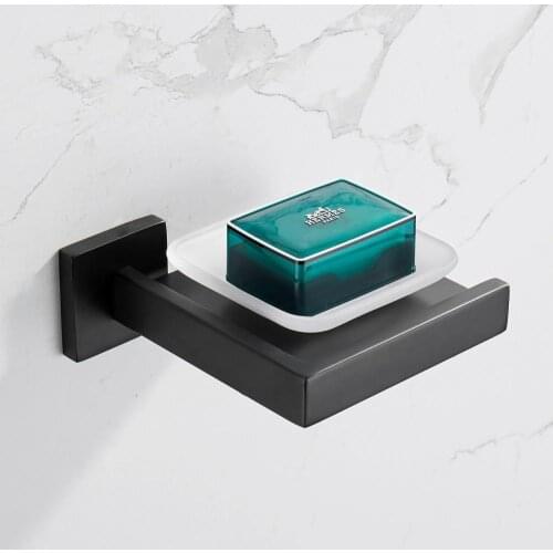 Matte Black Soap Dish 304 Stainless Steel Square Soap Holder with Dish Silver Bathroom Accessories Soap Dispenser KJQ7007HEI