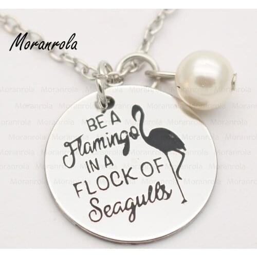 New arried "Be A Flamingo In A Flock Of Seagulls"Copper necklace &Keychain Flamingo Jewelry Gift for Best Friend